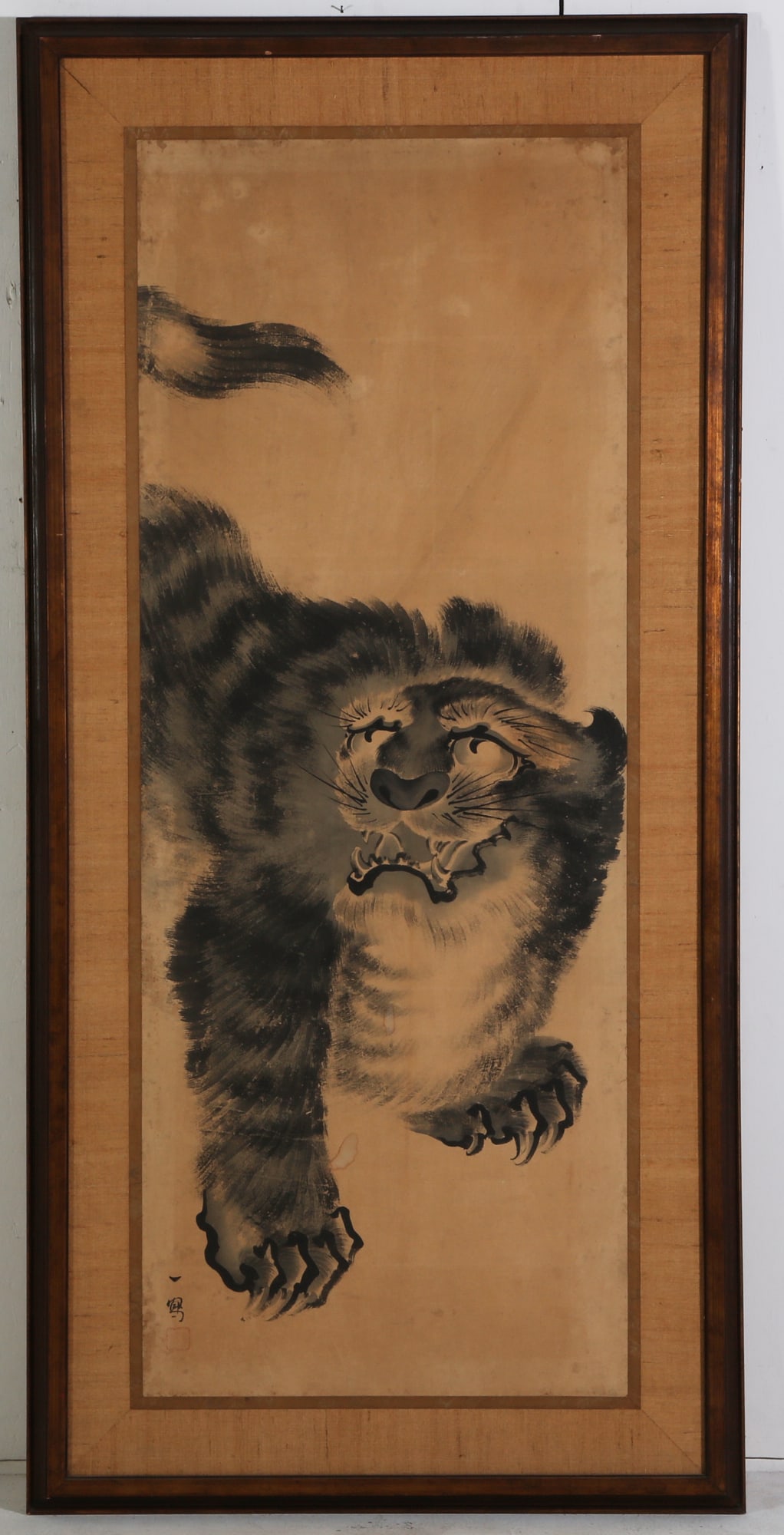 A Chinese scroll painting of a tiger framed (1 of 4)