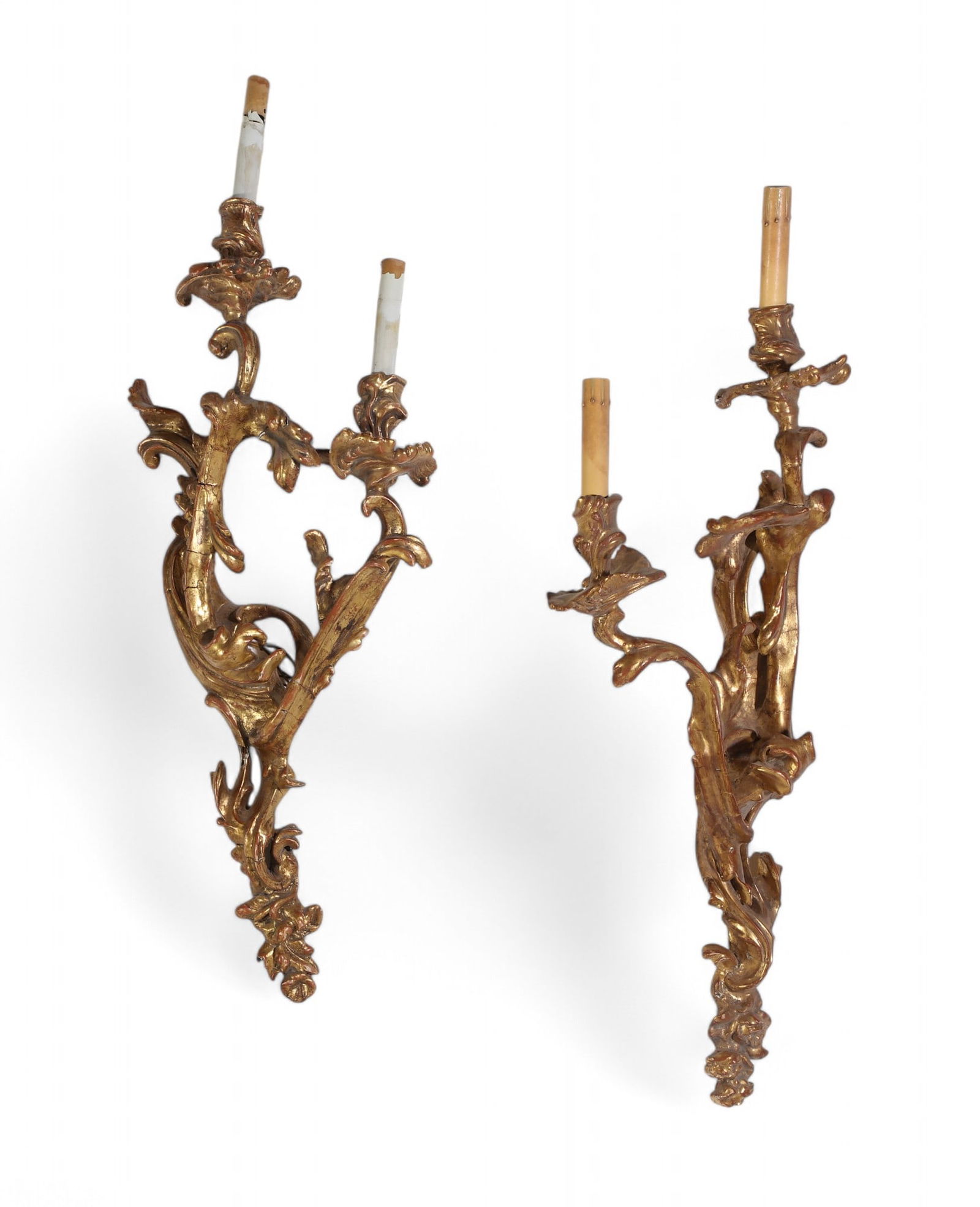 Pair of 2 Light Gilt Wood Wall Sconces (1 of 3)