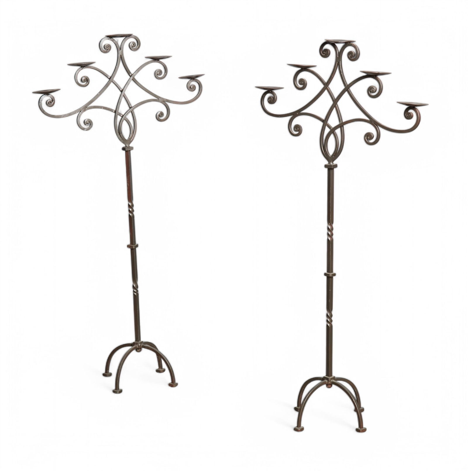 Pair of 5 Light Wrought Iron Torchieres (1 of 3)