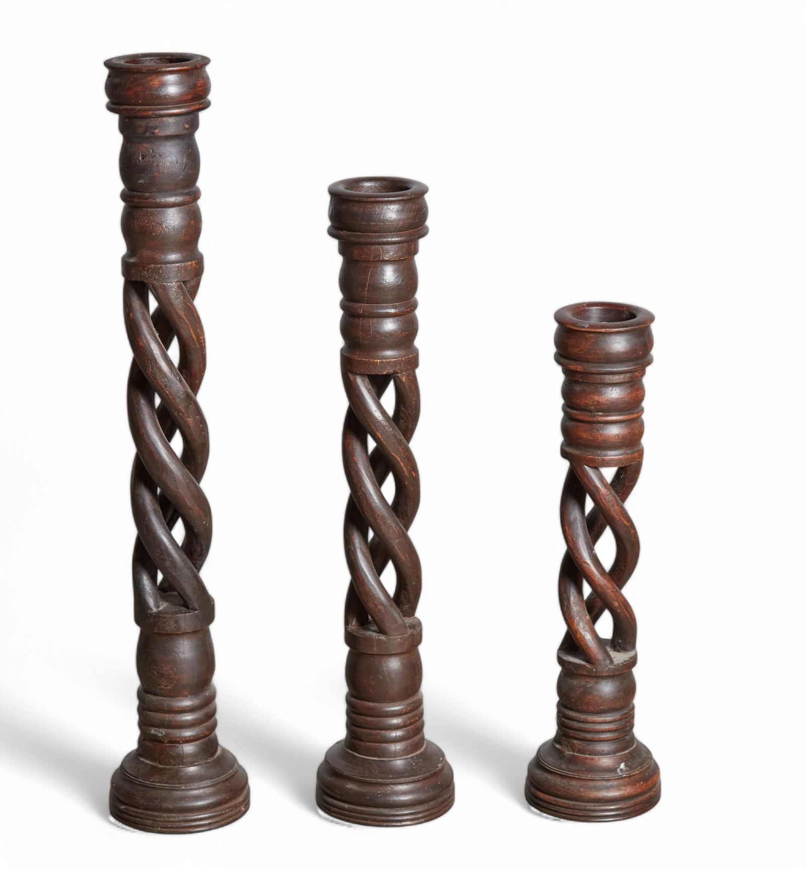 Set of 3 Wood Carved Candle Stands (1 of 4)