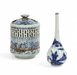 Chinese Oil Lamp & Porcelain Vase