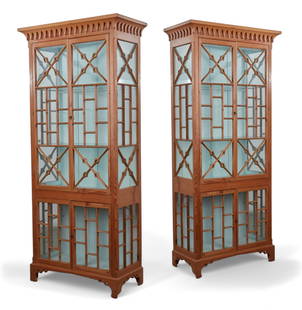 A pair of George III style pine display cabinets: A pair of George III style pine display cabinets20th centuryheight 91 1/2in (229cm); width 40 1/2in (101cm); depth 19in (47.5cm) Provenance:Sold Bonhams & Butterfields, Los Angeles, California, 7 Febr