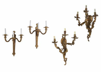 A pair of Louis XV style three branch wall lights (1 of 7)