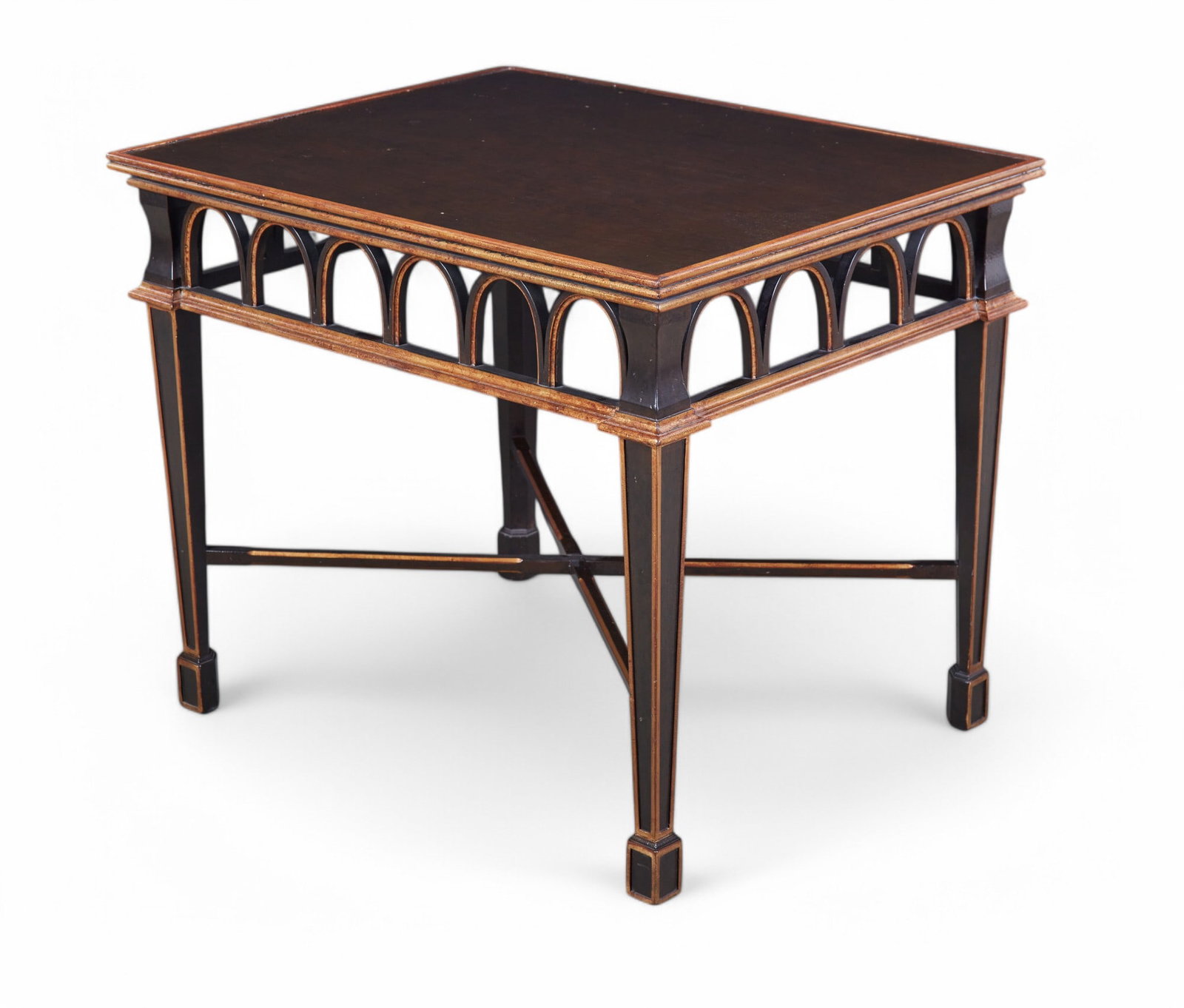 A Charles Pollock gilt ebonized center table: A Charles Pollock parcel gilt ebonized center tablemodernheight 28 1/2in (72cm); width 34 1/4in (87cm); depth 27in (69cm)