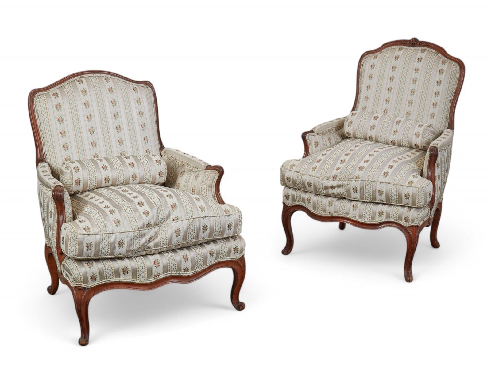Two Louis XV stained beechwood bergeres: Two Louis XV stained beechwood bergeressecond half 18th centurylarger height 39in (99cm); width 30in (76cm); depth of seat 21in (53cm)