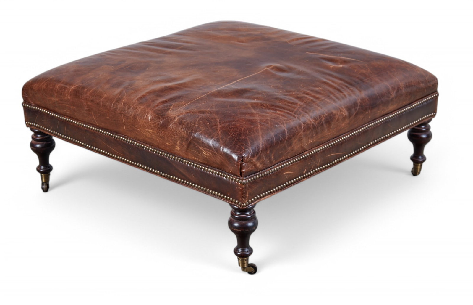 A Old Hickory Tannery leather upholstered ottoman (1 of 4)