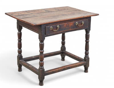 A William and Mary oak side table: A William and Mary oak side tablelate 17th centuryheight 28 1/4in (72cm); width 35in (89cm); depth 22in (56cm)