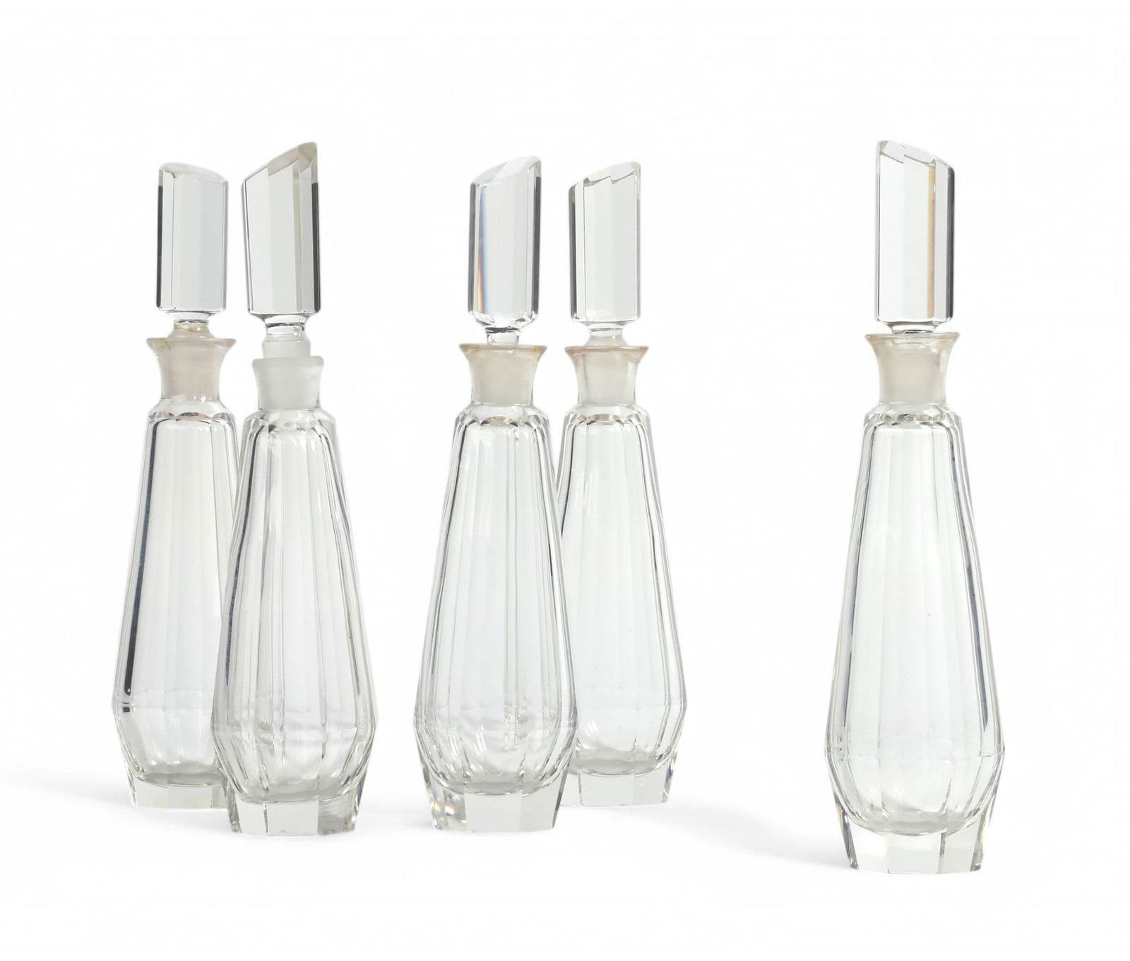 A set of five modernist clear cut glass decanters (1 of 5)