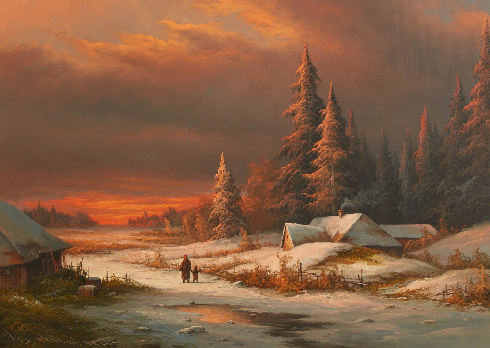 Ludwig Munninger, Winter landscape at dusk (1 of 5)