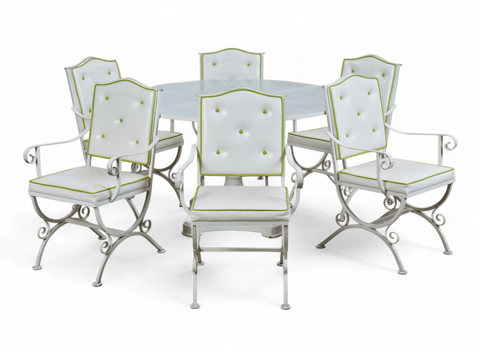 A seven piece painted iron patio dining suite (1 of 9)