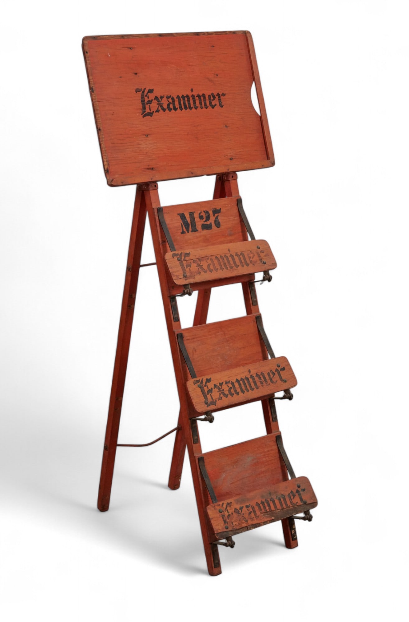 A vintage red painted folding newspaper stand (1 of 5)