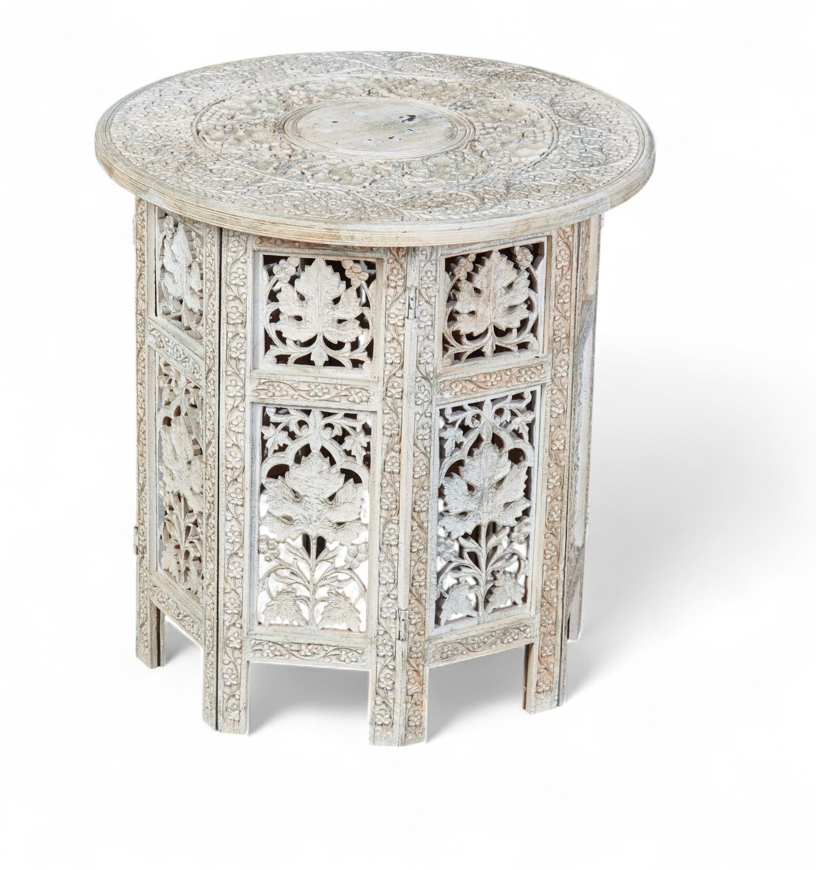 Ornate Octagonal Folding Side Table with Circular Top (1 of 3)