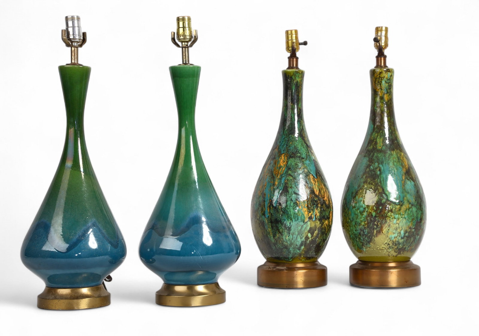 Group of 4 Green & Blue Glazed Lamps (1 of 4)