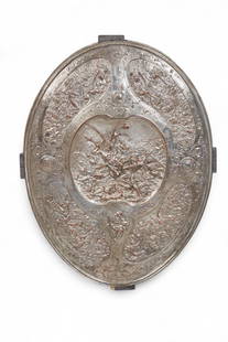 A Victorian electroplated model of the Pilgrims Shield, after the model by Leonard Morel-Ladeuil: A Victorian electroplated model of the Pilgrims Shield after the model by Leonard Morel-Ladeuil late 19th century 34 x 25 1/2in (86 x 65cm) Provenance: Sold Bonhams, Los Angeles, 8 September 2008,