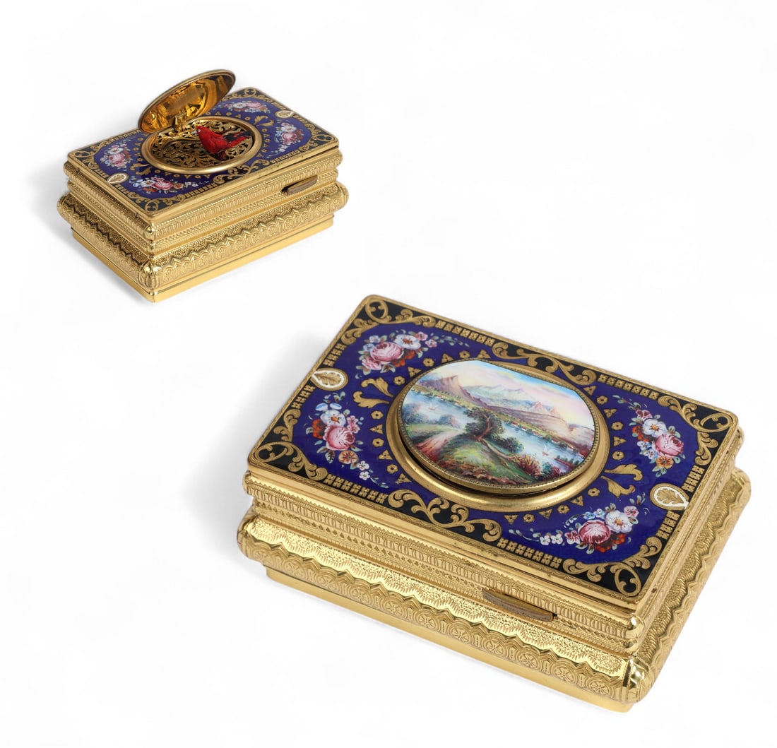 A German gilt metal and enamel singing bird box, second half 20th century (1 of 9)