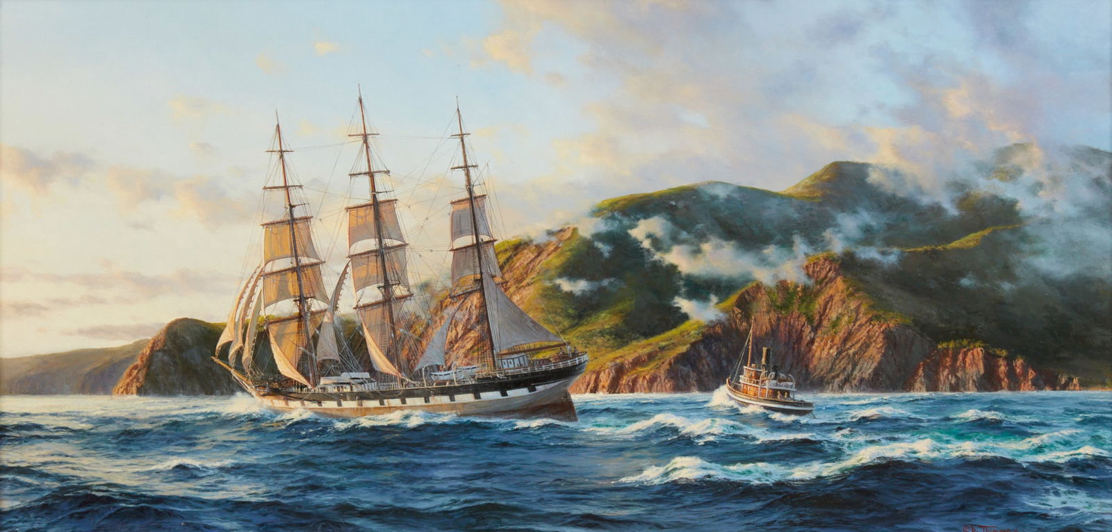 David Thimgan (American, 1955-2003), Balclutha through the Golden Gate (1 of 4)