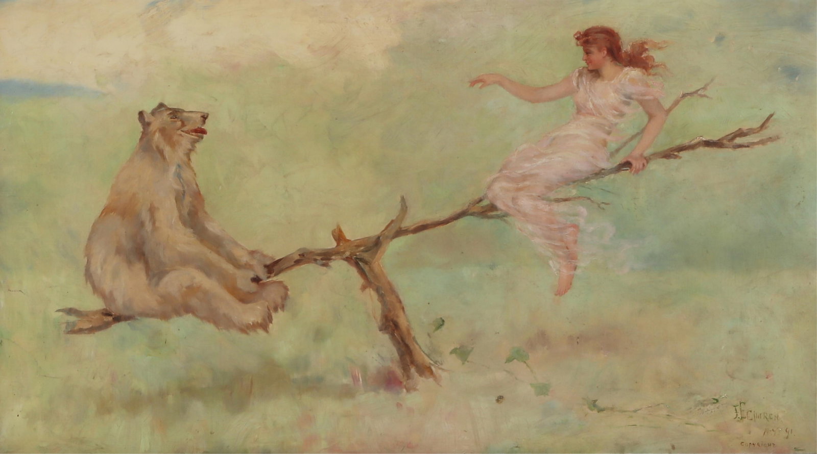 After Frederick Stuart Church (American, 1842-1924), See Saw, oil on canvas: After Frederick Stuart Church(American, 1842-1924)See Sawoil on canvassigned lower right F. E. Church N.Y. 9117 x 30in (43 x 76cm) Provenance:Property from a Private Collect