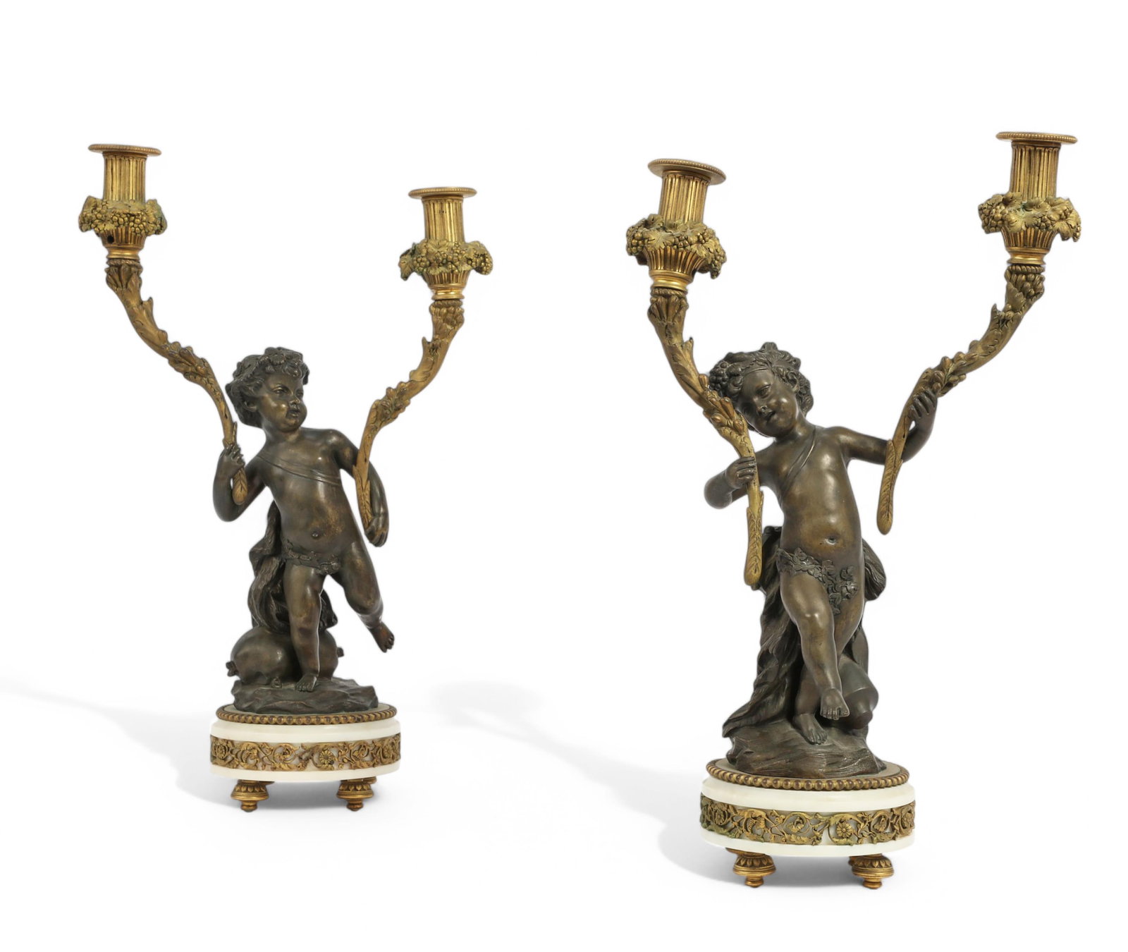 A pair of Louis XVI style gilt and patinated bronze figural two light candelabra (1 of 5)
