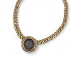 Bvlgari: An Italian diamond, silver Roman coin and 18K gold Monete necklace, circa 1980