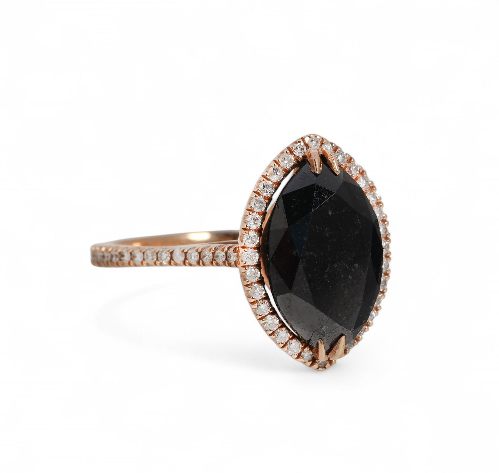 A black diamond, diamond and 14K rose gold ring (1 of 6)
