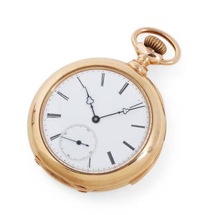 Audemars Piguet: An 18K gold minute repeater keyless open face pocket watch: Audemars Piguet: An 18K gold minute repeater keyless open face pocket watchRound case, with a white porcelain dial, black Roman numerals, Gothic hands, and a sunk set subsidiary dial at six; movement