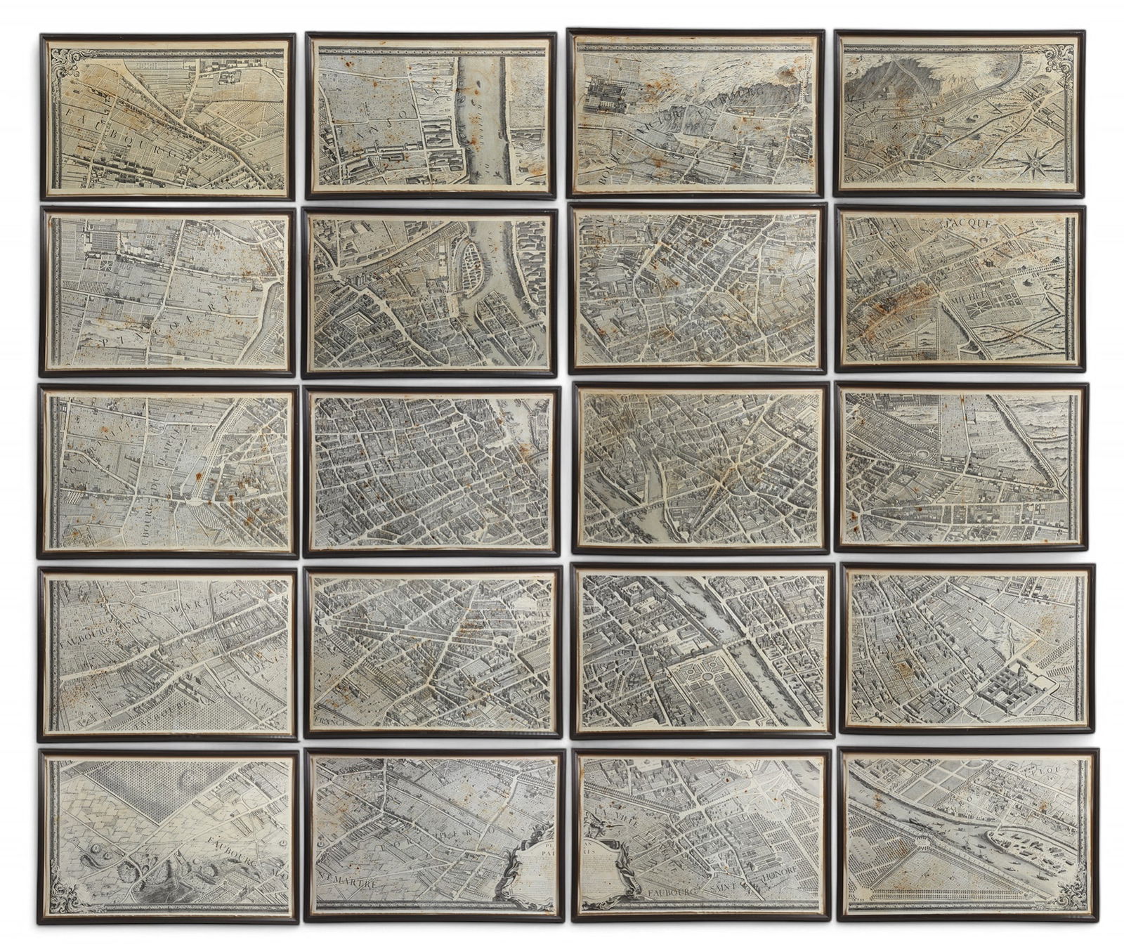 A reproduction twenty panel Plan de Turgot sectional map of Paris, 20th century: A reproduction twenty panel Plan de Turgot sectional map of Paris20th centuryParis, Louis Bretez, Michel-Etienne Turgot, Plan of Paris. (1739).A 20 panel engraved map of Paris, commissioned by municip