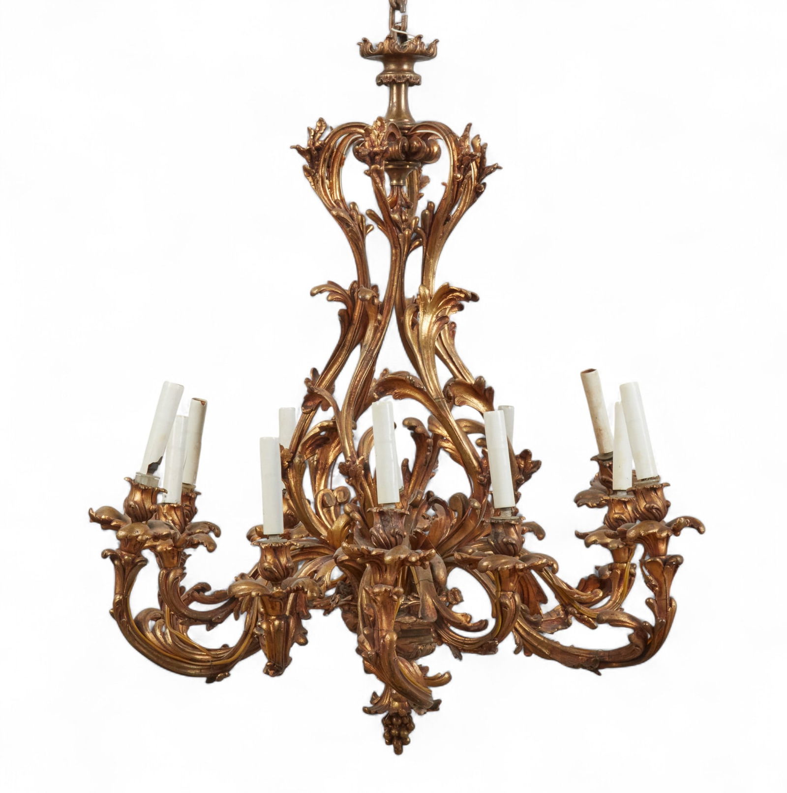 A Louis XV style gilt bronze twelve light chandelier, late 19th century (1 of 8)