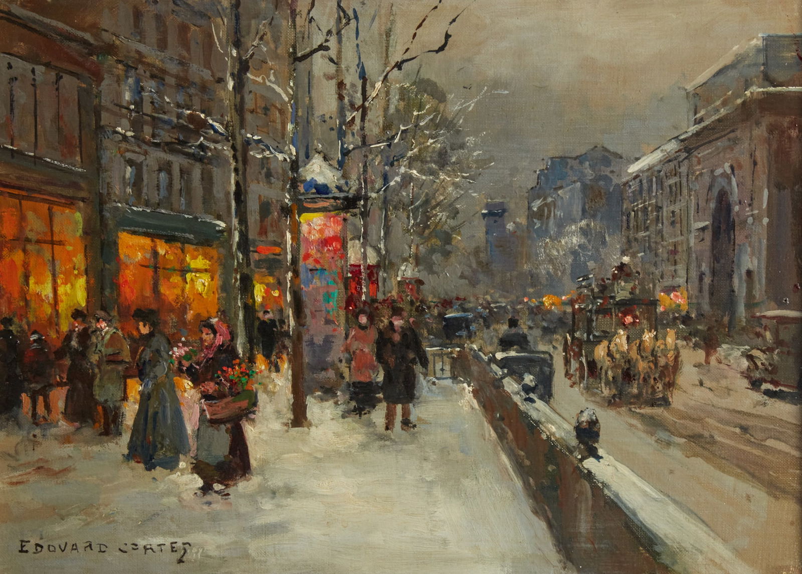 Edouard Leon Cortes (French, 1882-1969), Porte St. Martin, Paris in winter: Edouard Leon Cortes(French, 1882-1969)Porte St. Martin, Paris in winteroil on canvassigned lower left EDOUARD CORTES13 x 18in (33 x 46cm) Provenance:Property from a Private