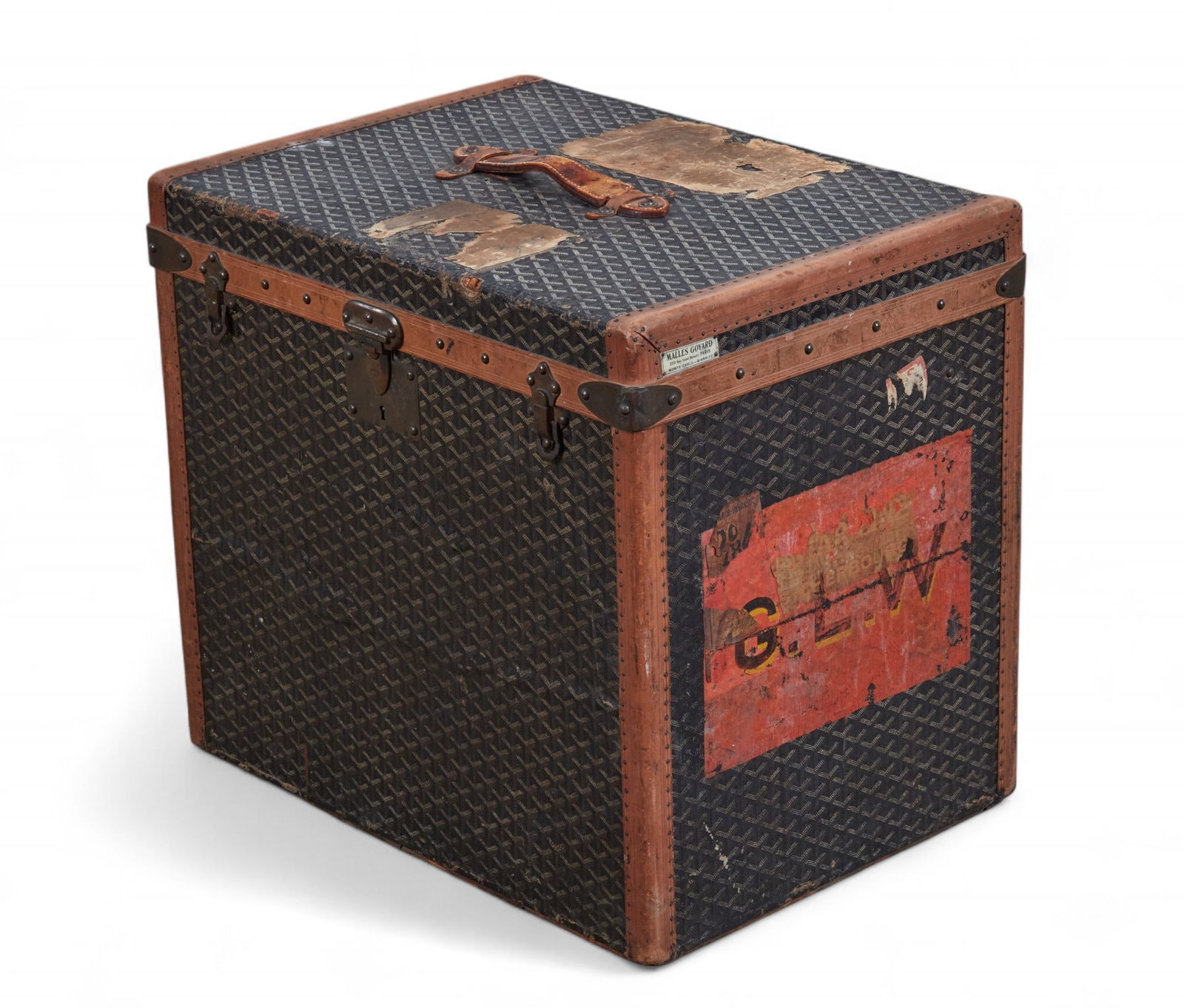 A vintage Goyard brass mounted canvas and leather hat trunk, first half 20th century (1 of 10)