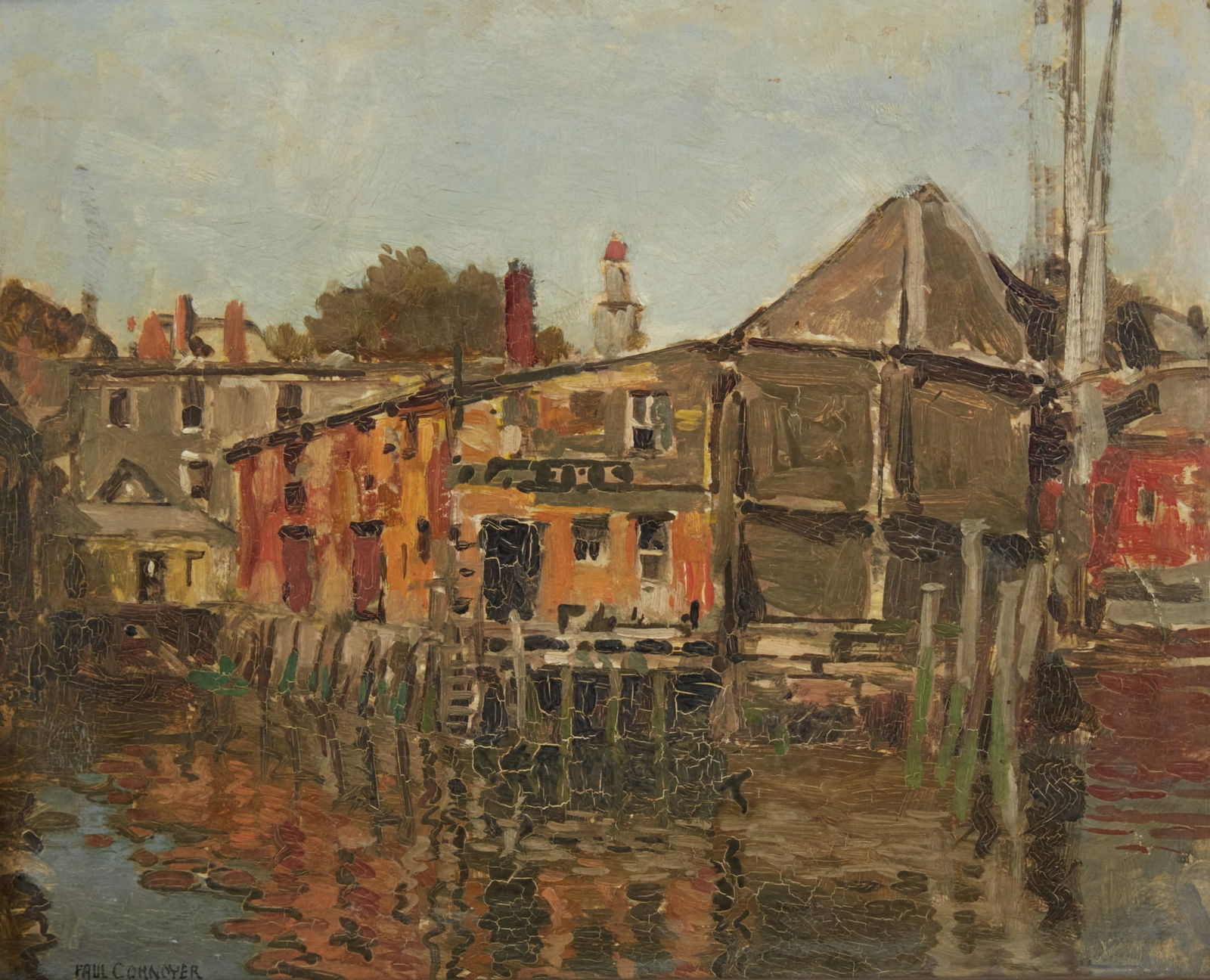 Paul Cornoyer (American, 1864-1923), Gloucester Warf, oil on board, 8 x 10in (20 x 25.5cm): Paul Cornoyer(American, 1864-1923)Gloucester Warfoil on boardsigned lower left PAUL CORNOYER8 x 10in (20 x 25.5cm)