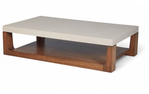 A Holly Hunt lacquered linen and walnut Mojave cocktail table, modern: A Holly Hunt lacquered linen and walnut Mojave cocktail tablemodernheight 16 1/2in (42cm); width 66in (168cm); depth 38in (97cm)