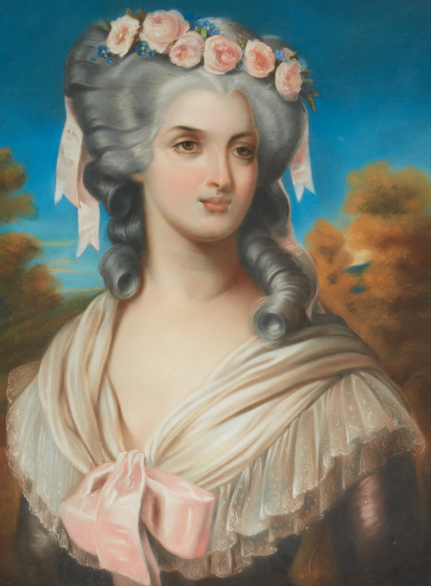 French School (19th century), Portrait of a Lady in pink, pastel and conte on paper laid to canvas: French School(19th century)Portrait of a Lady in pinkpastel and conte on paper laid to canvas27 x 20 1/2in (69 x 52cm) Provenance:Property from the Estate of Larry Bond, Utah.