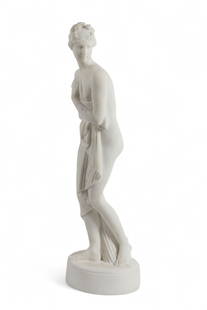 A Continental white marble figure of the Venus Italica, after the model by Antonio Canova: A Continental white marble figure of the Venus Italicaafter the model by Antonio Canova (Italian, 1757-1822)Circa 1900height 28in (70cm); diameter 8in (20cm) Provenance:Property from the Estate