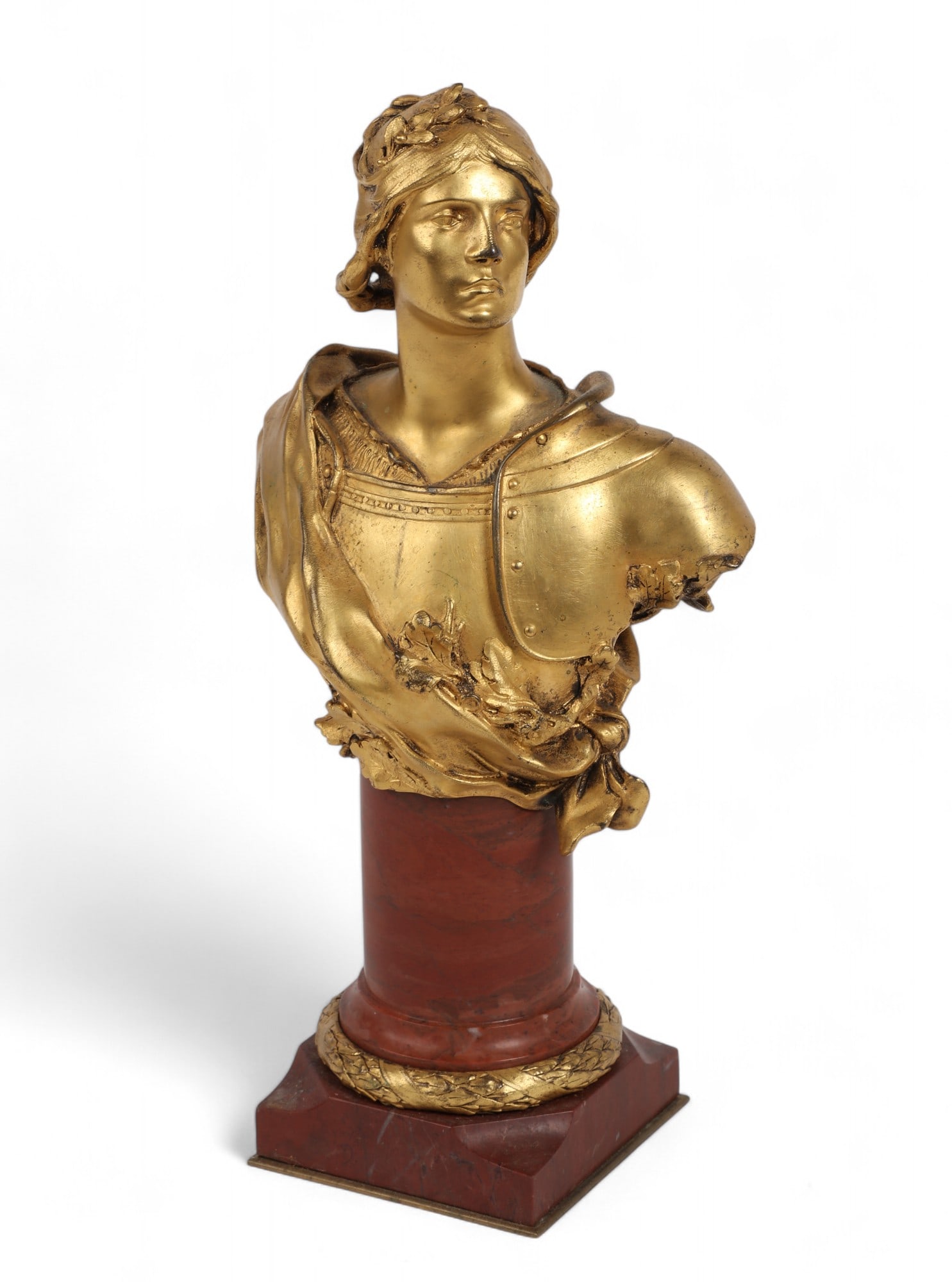 A small French gilt bronze bust allegory of Victory, after the model by Fran?ois-Leon Sicard: A small French gilt bronze bust allegory of Victory after the model by Fran?ois-Leon Sicard (1862-1934); Fumiere & Cie foundry late 19th/early 20th century Inscribed F. Sicard, with foundry pastille t