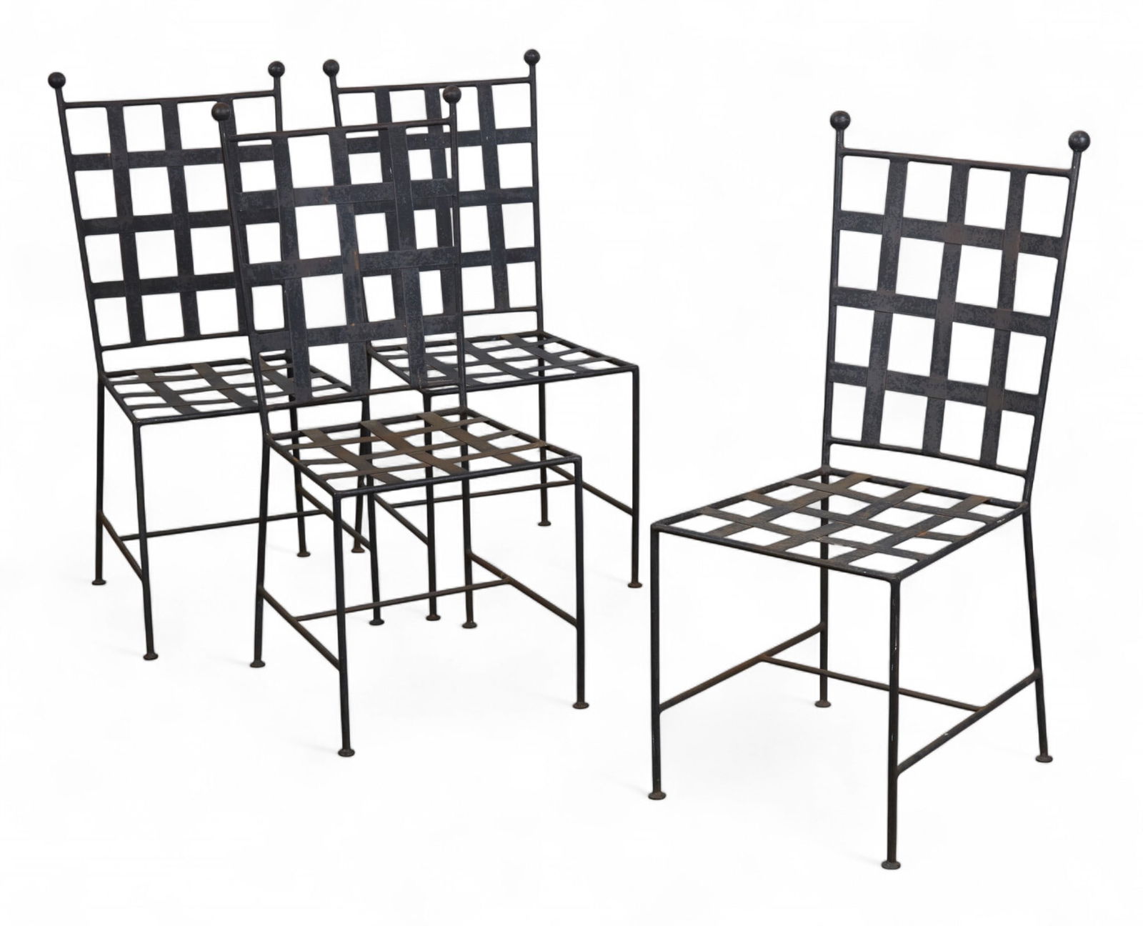 A set of four cast iron Amalfi style chairs, in the manner of Mario Papperzini, modern: A set of four cast iron Amalfi style chairsin the manner of Mario Papperzinimodernheight 39in (99cm); width 18in (46cm); depth 17in (43cm) Provenance:Property from a San Diego, CA Collection.