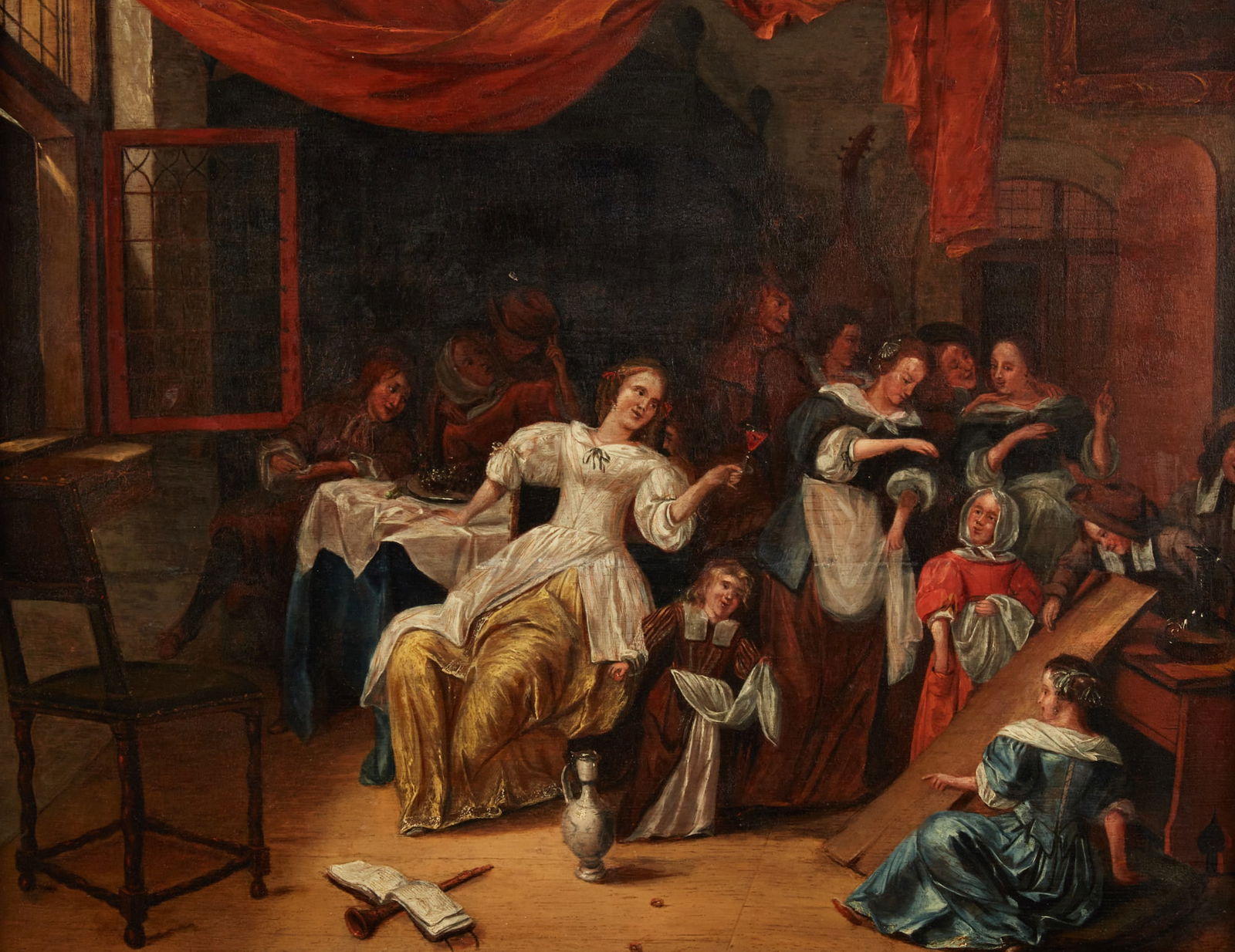 Manner of Jan Steen (Dutch, 1626-1679), A Merry Company, oil on cradled panel: Manner of Jan Steen(Dutch, 1626-1679)A Merry Companyoil on cradled panel15 x 19 1/2in (38 x 50cm)