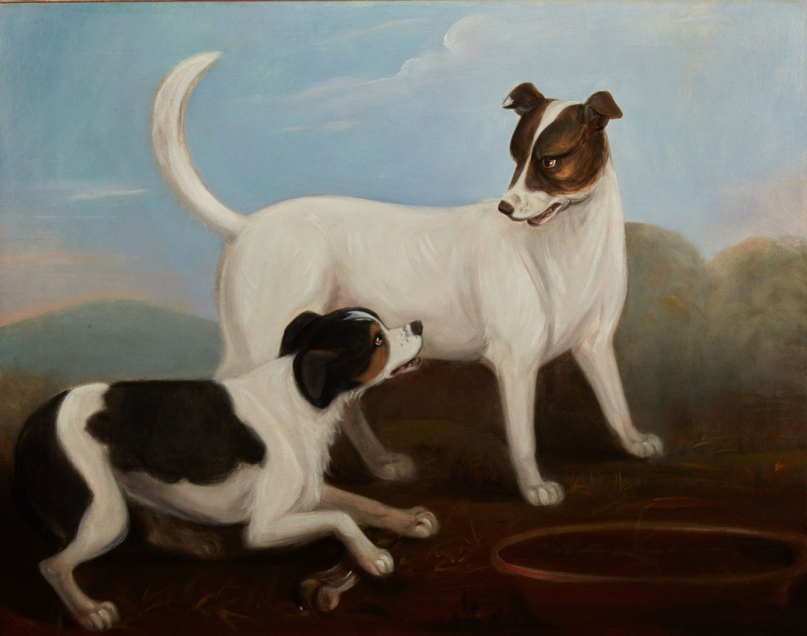 Continental School (19th century), Two terriers, oil on canvas, 26 1/2 x 34 1/2in (67 x 88cm): Continental School(19th century)Two terriersoil on canvas26 1/2 x 34 1/2in (67 x 88cm)