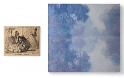 Two works on paper: Honore Daumier and after Claude Monet: Two works on paper: Honore Daumier and after Claude Monetlot includes a lithograph in black ink by Honore Daumier (1808-1879)Modes du Printemps, 1855, printed and published for the journal La Charivar