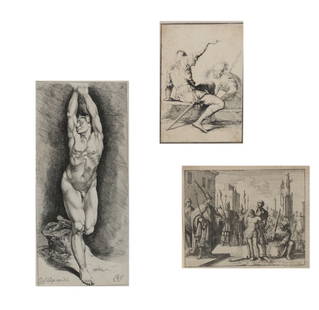 Three Dutch and Italian etchings, 17th century: Three Dutch and Italian etchings17th centurylot includes three 17th Century etchings: 1. Jan de Bisschop.(Dutch, 1625 -1671) Study for San Sebastian. etching on laid paper. 2. Salvator Rosa. (Italian,