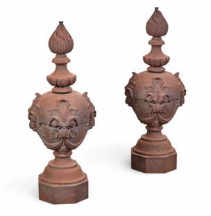 A pair of Baroque style cast iron finials, modern: A pair of Baroque style cast iron finialsmodernheight 33 1/4in (84.5cm); diameter 12in (30.5cm) Provenance:From a Private Collection Hancock Park, California