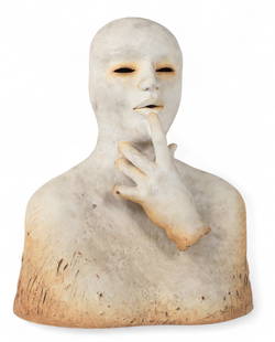 A figural studio ceramic sculpture by Czech ceramist Jindra Vikova: Jindra Vikova(Czech, 1946-present)CeramicA figural studio ceramic sculpture by Czech ceramist Jindra Vikova.height 20in (50.8cm); width 16in (40.6cm); depth 7in (17.8cm)