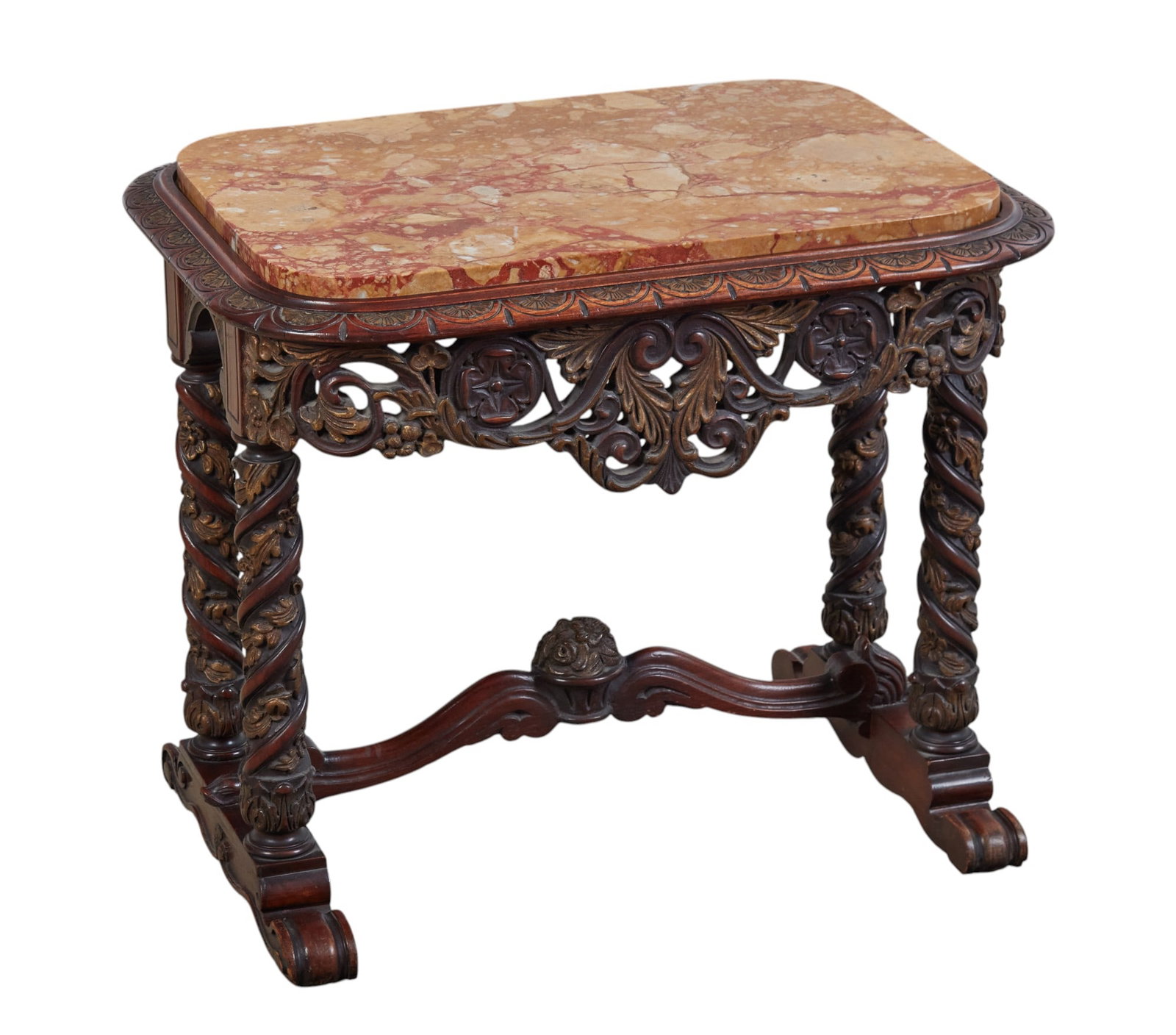 A Baroque style carved wood side table with brecciated marble top (1 of 3)