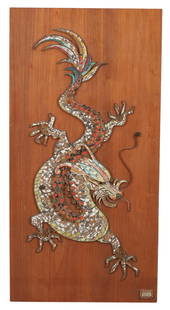 Joyce Brown Clark (1916-2010), A mid-century mosaic dragon wall panel by Joyce Clark: Joyce Brown Clark1916-2010A mid-century mosaic dragon wall panel by Joyce Clarkheight 48 x width 24 in. (121.9 x 61 cm.)