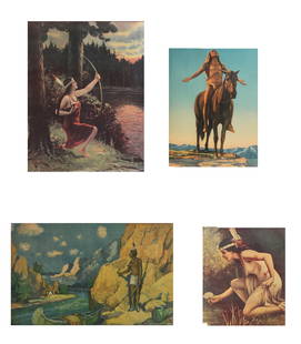 Eanger Irving Couse (American, 1866-1936), A group of four American Indian prints: Eanger Irving Couse(American, 1866-1936)A group of four American Indian prints in original vintage framesLargest Framed:length 17 x width 24 1/2 in. (43.2 x 62.2 cm.)