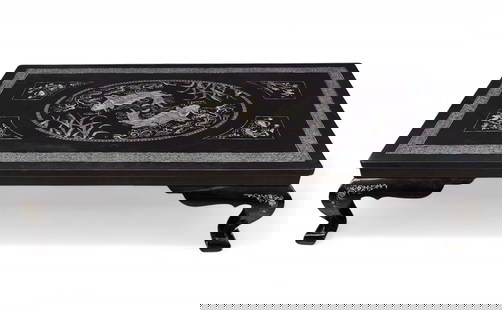 A Korean black lacquer coffee table with mother of pearl inlay: A Korean black lacquer coffee table with mother of pearl inlayheight 15in (38.1cm); width 62in (157.5cm); depth 35in (88.9cm)