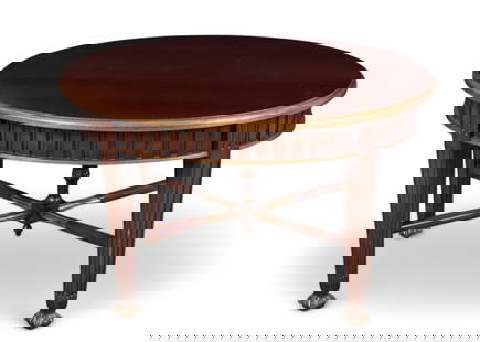 A Louis XVI style mahogany and parcel gilt oval low table, modern: A Louis XVI style mahogany and parcel gilt oval low tablemodernheight 22 1/2in (56cm); width 36in (90cm); depth 30in (75cm)