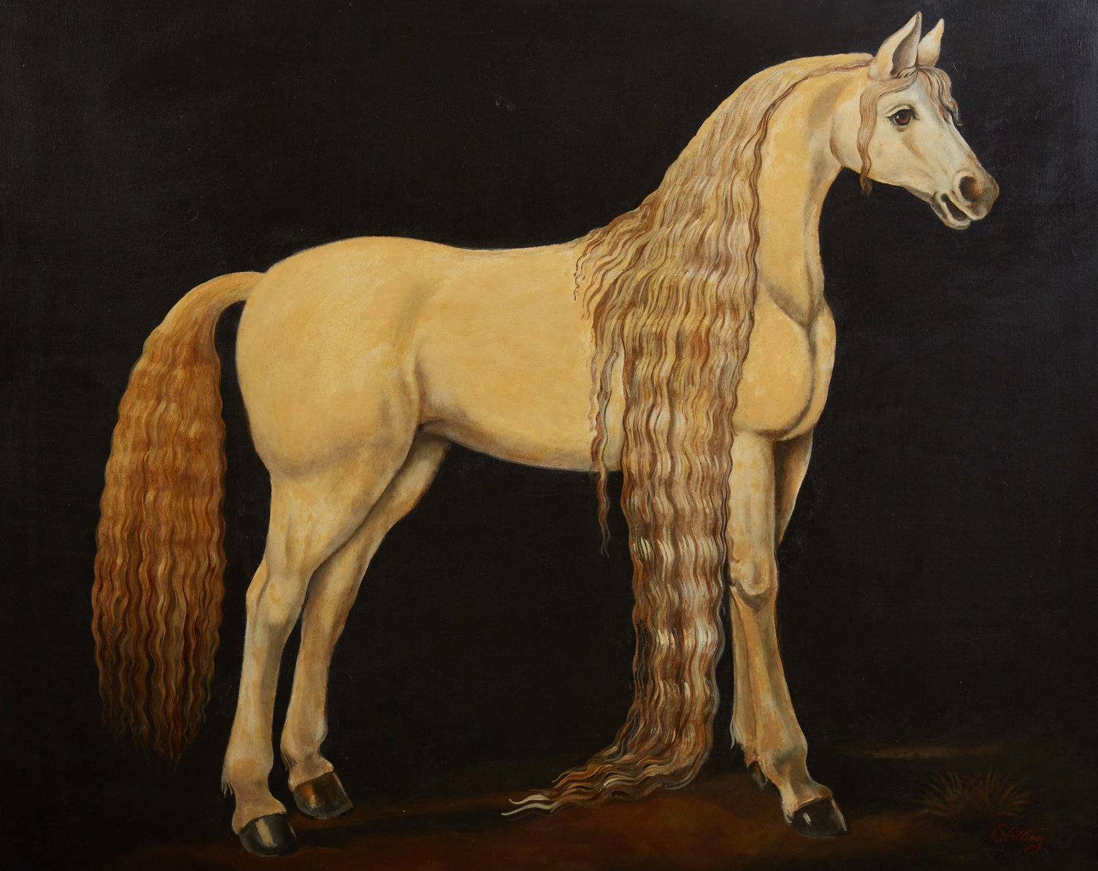William Skilling (American, 1862-1964), Andalusian Horse, oil on canvas: William Skilling(American, 1862-1964)Andalusian Horseoil on canvassigned lower right Skilling51 x 62 1/2in (130 x 159cm)