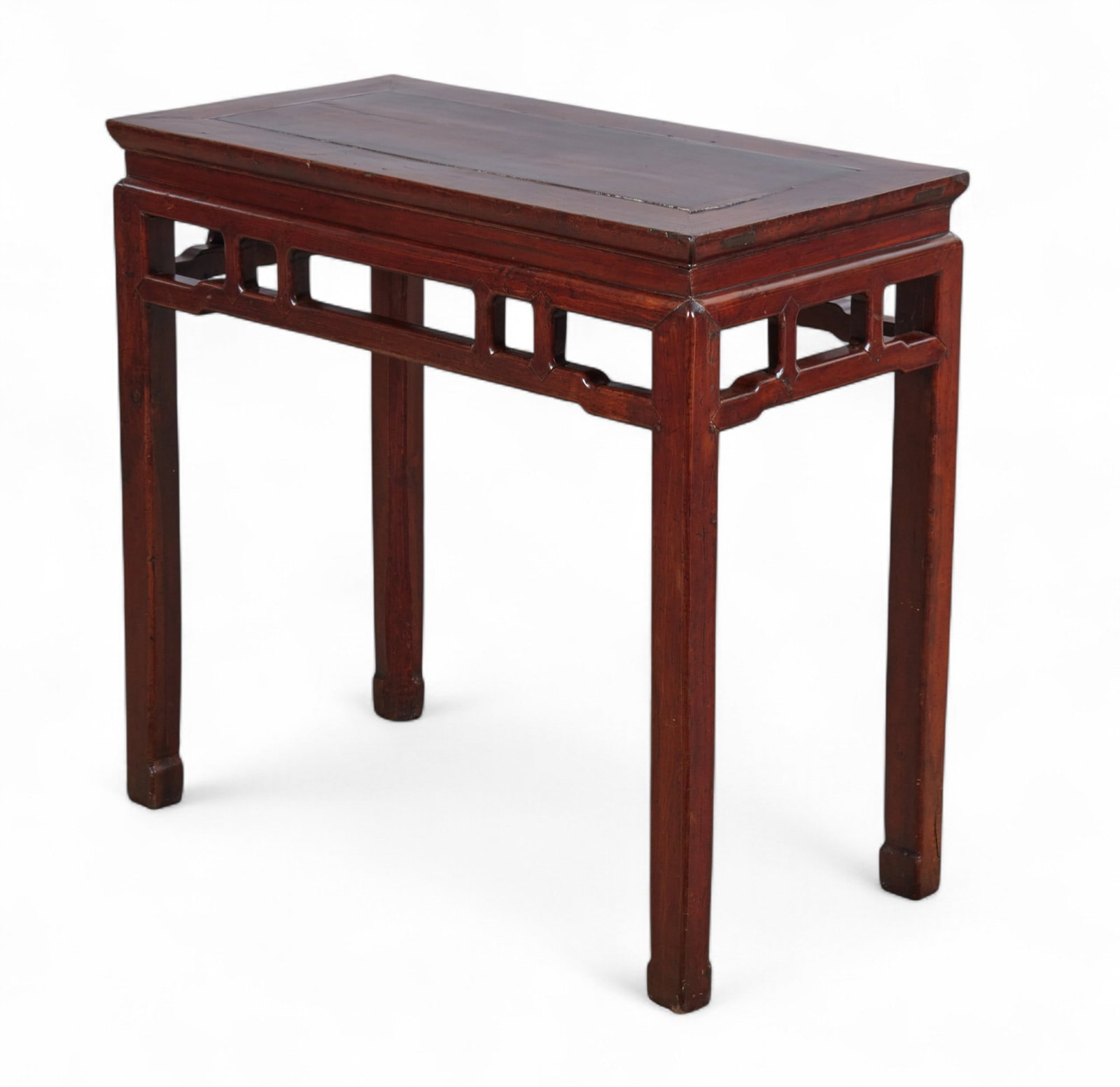An Asian hardwood console table: An Asian hardwood console tableheight 33in (82.5cm); width 35 1/4in (88cm); depth 17 3/4in (44.5cm)