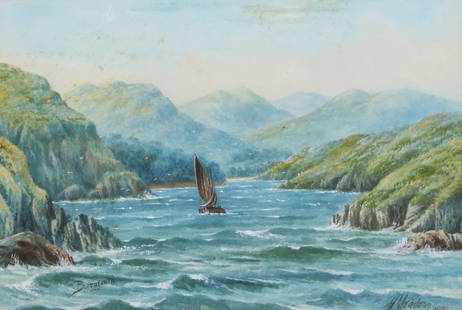 British School (20th century), Sailing the waters of Barmouth, Wales, 1907, watercolor on paper: British School(20th century)Sailing the waters of Barmouth, Wales, 1907watercolor on papersigned lower right H Meadows and datedsight 9 x 13 1/2in (22.5 x 34cm)