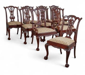 A set of ten George II style mahogany dining chairs, modern: A set of ten George II style mahogany dining chairsmodernComprising two armchairs and eight side chairs.height 41in (104cm); width 26 1/2in (67cm); depth of seat 17in (43cm)